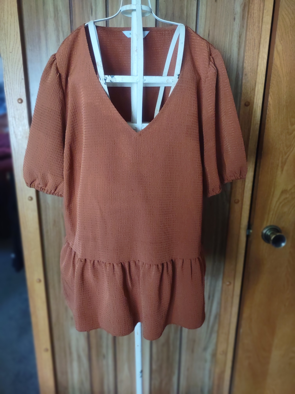 Rust Textured V-Neck Drop Waist